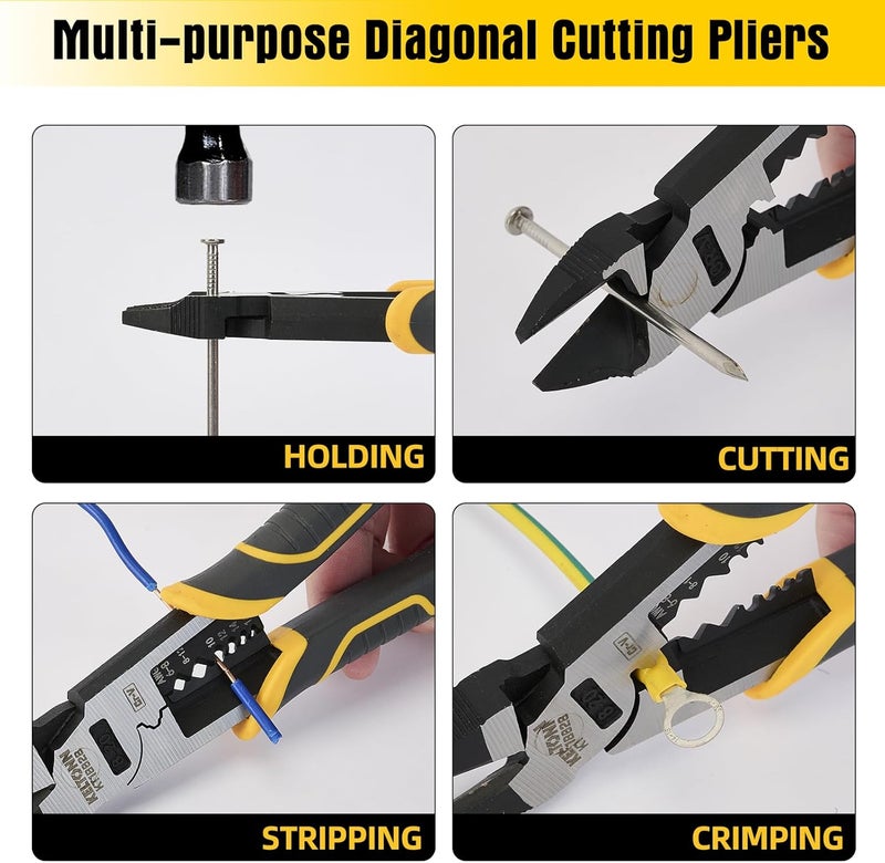 Fancytool Multi-Function Diagonal Pliers, 8-inch 4-in-1 Cr-V Steel Heavy Duty Side-Cutting Pliers with Cutting, Stripping, Crimping, and Gripping for Electricians and Homes - Image 4